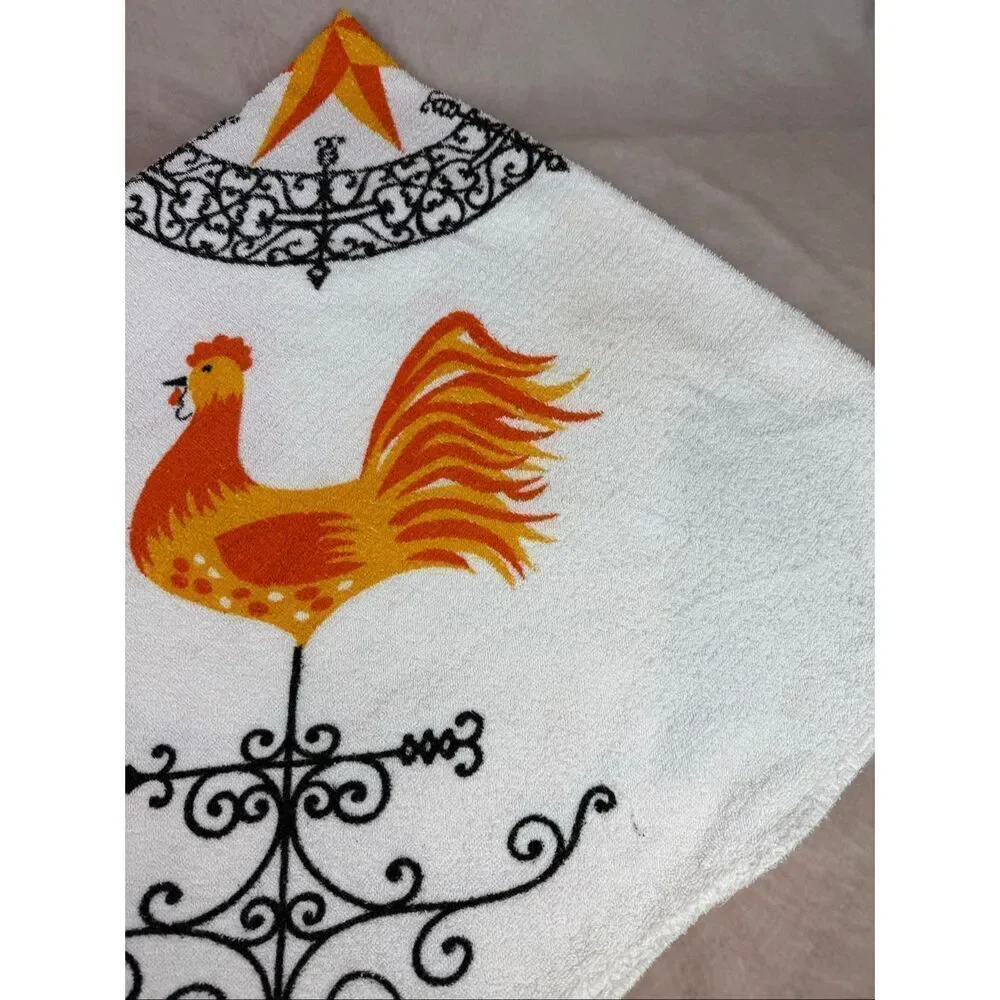 Vintage Terrycloth Chicken Rooster Tablecloth MCM Mod READ